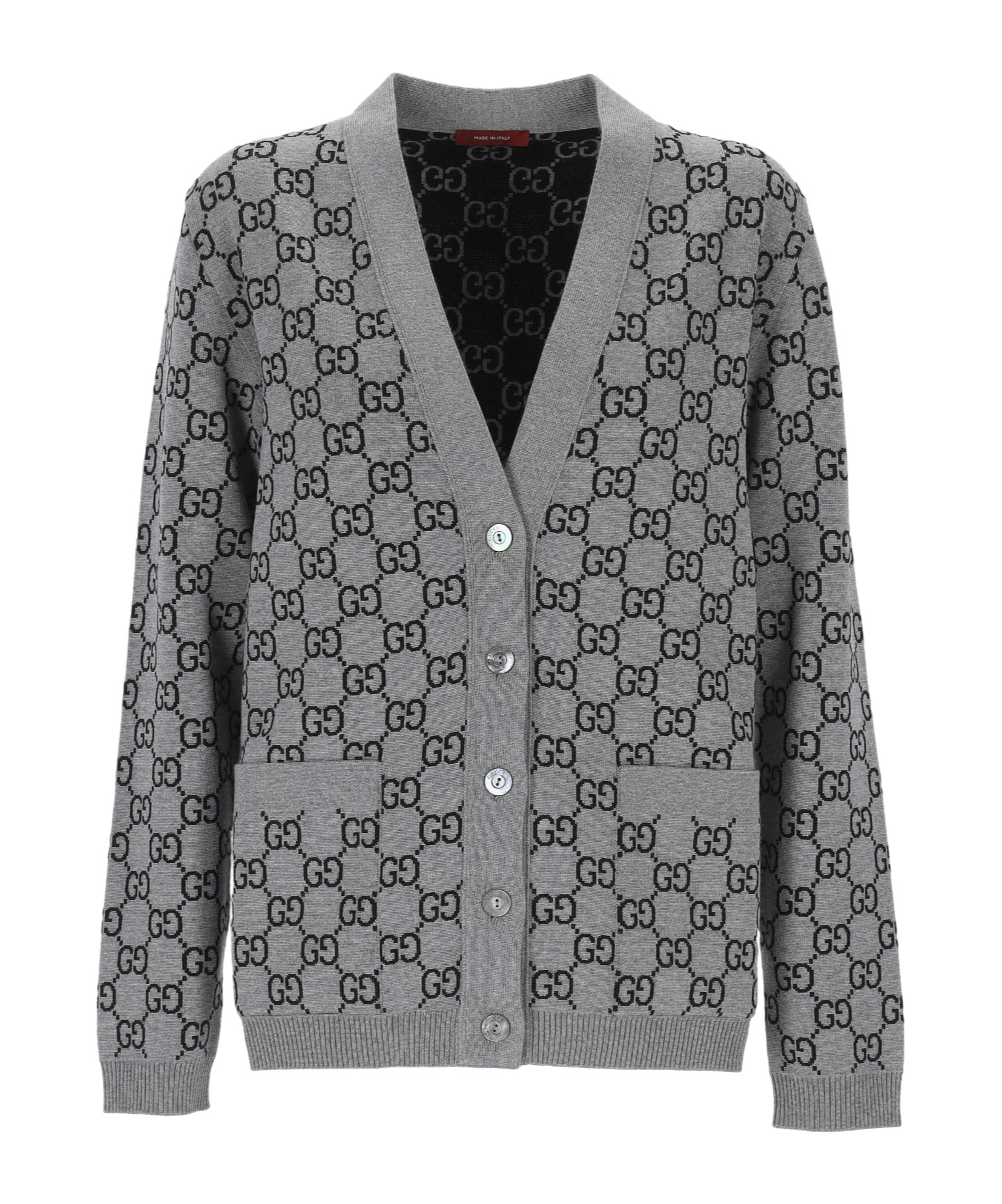 Gucci Wool Blend Cardigan With All-over Gg Motif In Gray