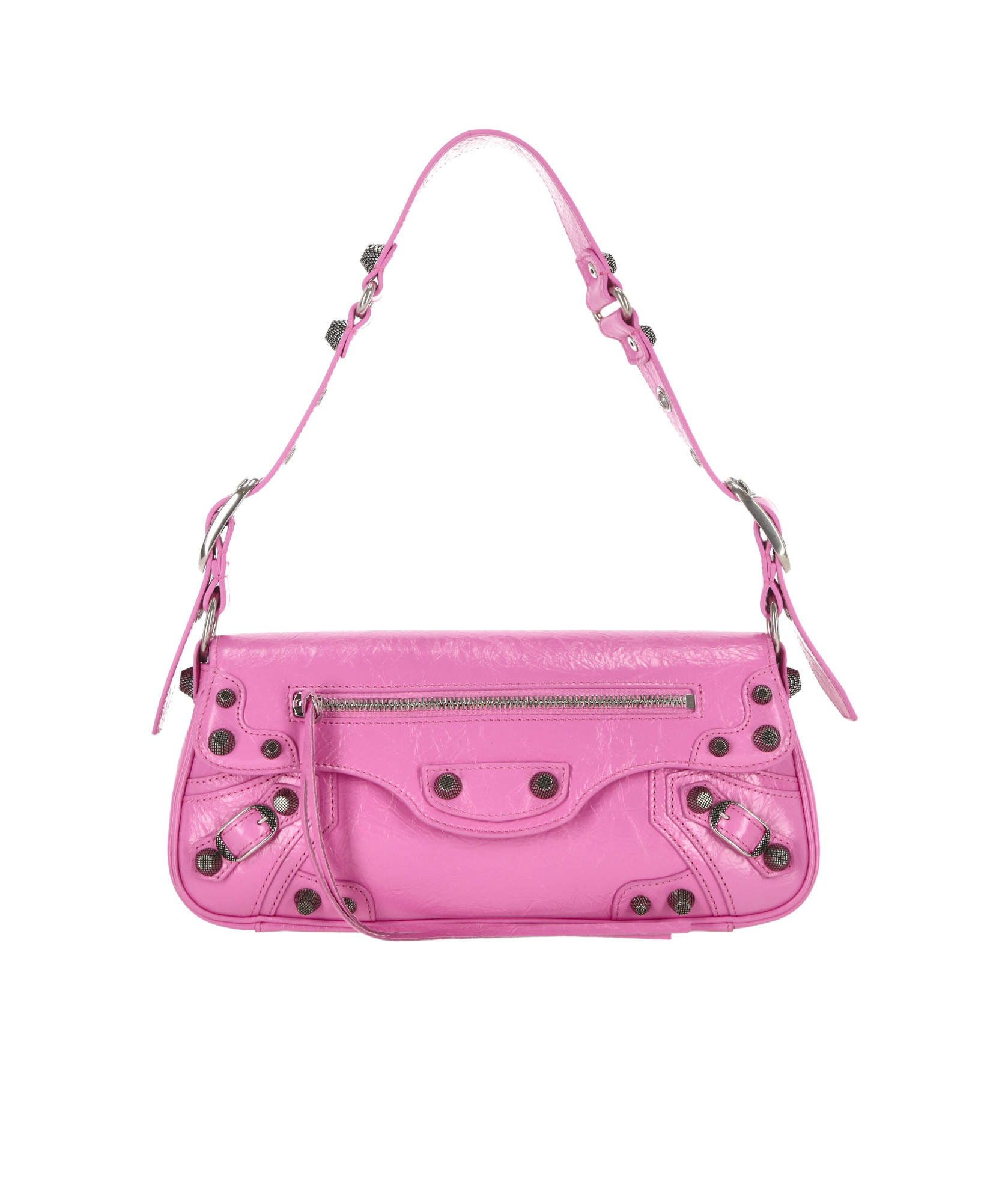 Balenciaga Green Leather Shoulder Handbag With Magnetic Closure And Metal Details In Pink