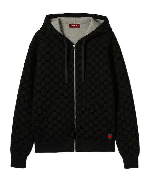 Gucci Printed Knitted Zipper Sweater In Black