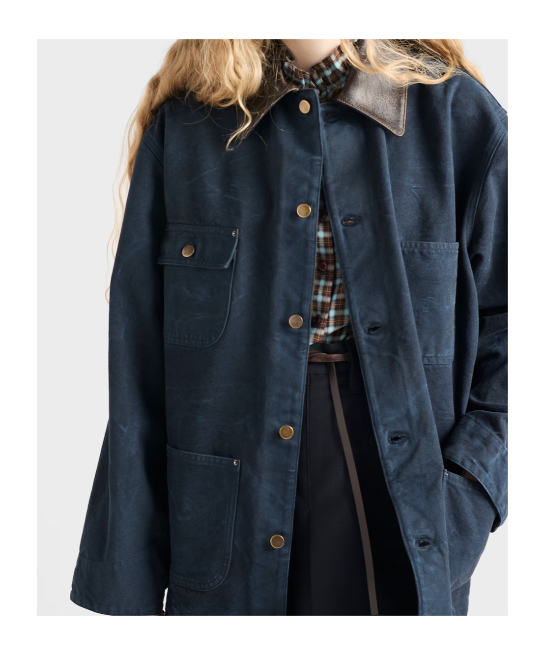 Prada Leather-collar Canvas Utility Jacket In Blue