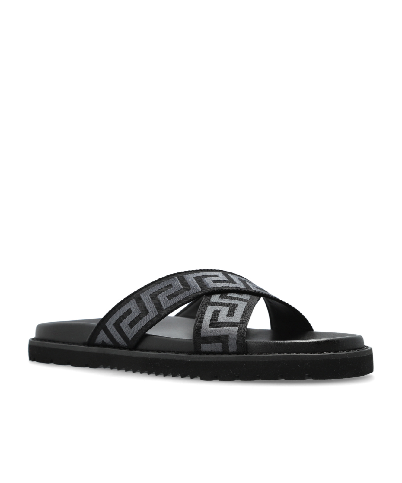 Versace Greca Jacquard Flat Slides In Black