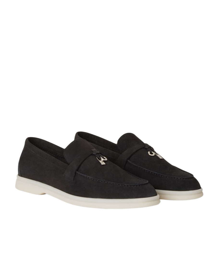 Loro Piana Summer Charms Walk Mokasin Shoes In Caviar Color