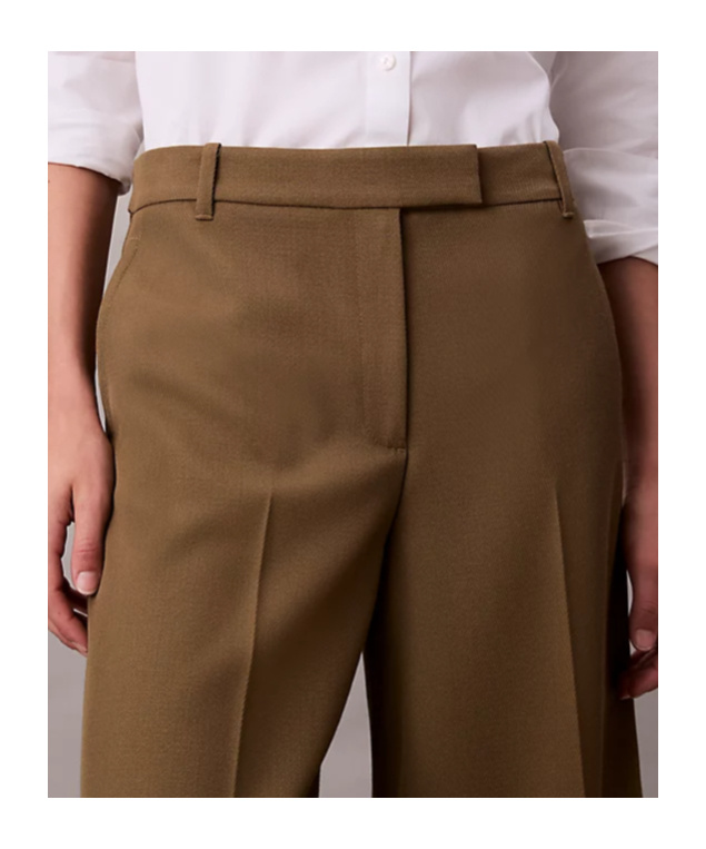 Calvin Klein Wool Gabardine Wide Leg Trousers In Brown