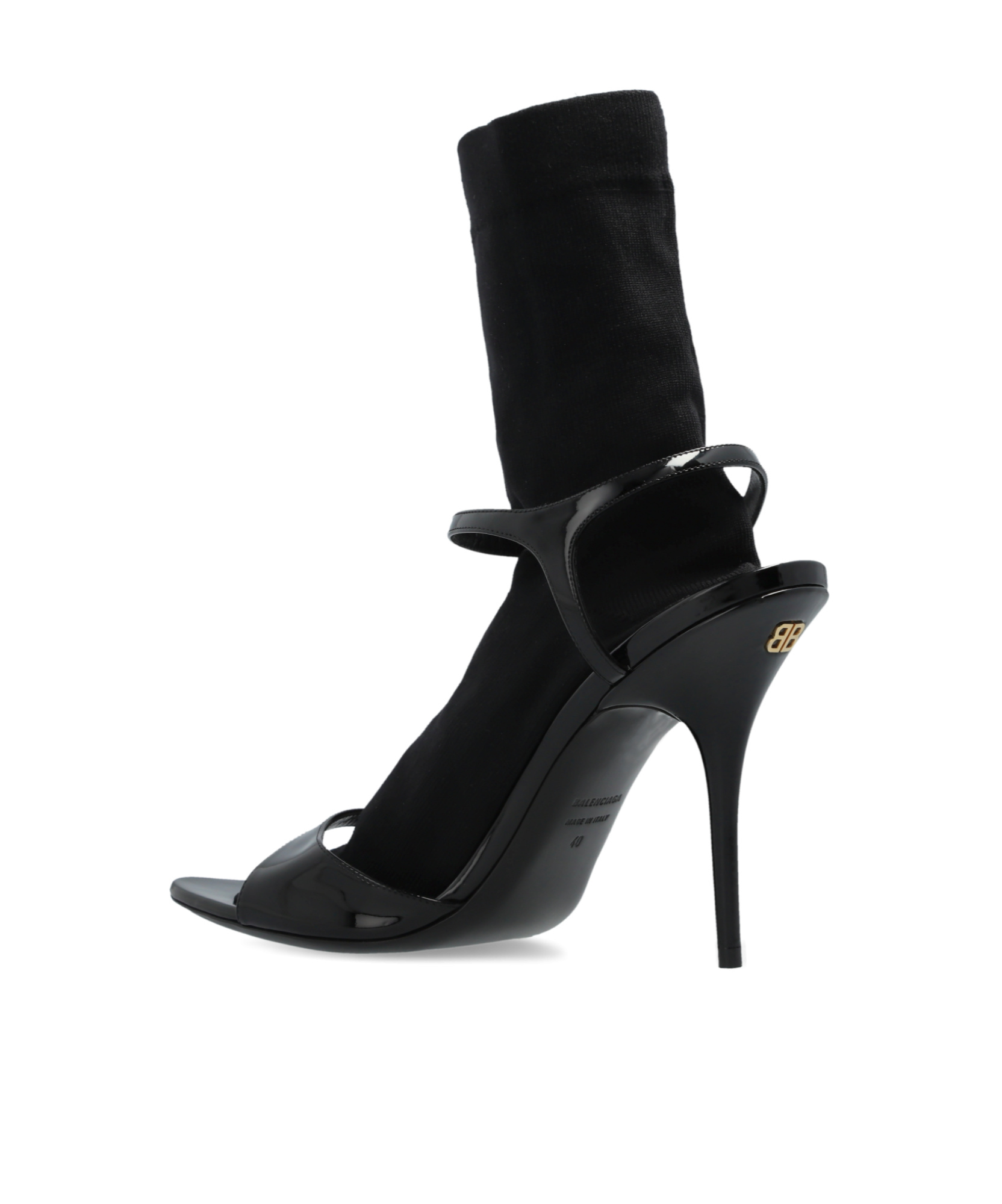 Balenciaga Avenue Sock Black Sandal In Patent Leather And Mesh In Black
