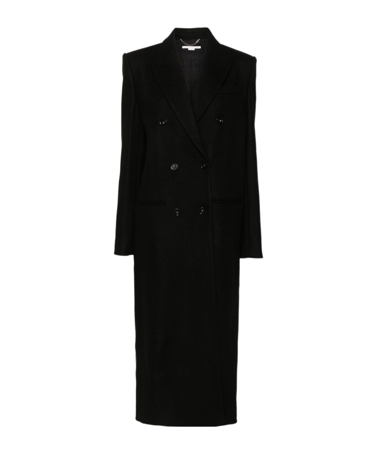 Stella Mccartney Long Double Breasted Wool Overcoat In Black