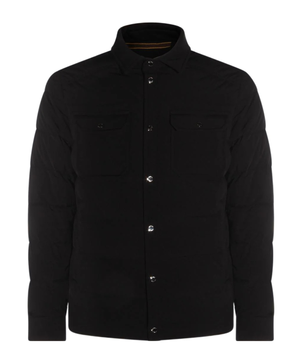 Moorer Lapel Long-sleeved Cotton Coat In Black