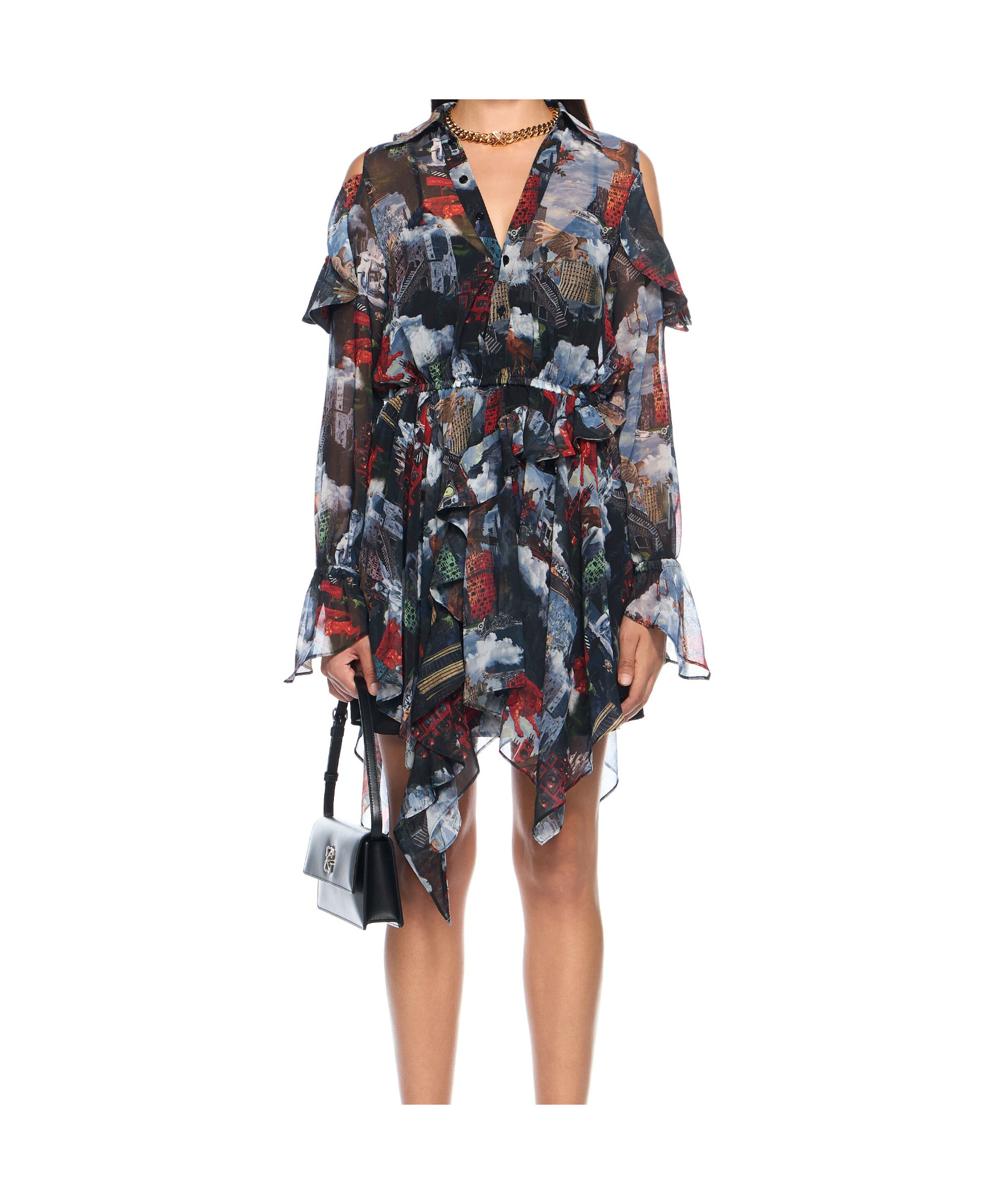 Off-white World Paint Geo Ruffled Asymmetric Mini Dress In Multi