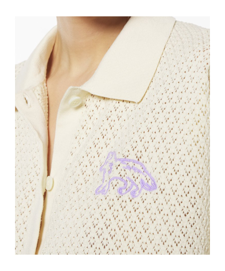 MAISON KITSUNÉ BABY FOX EMBROIDERED POINTELLE CARDIGAN