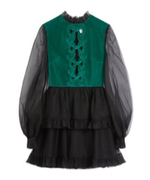 Shop Valentino Short Embroidered Organza Dress In Green/black