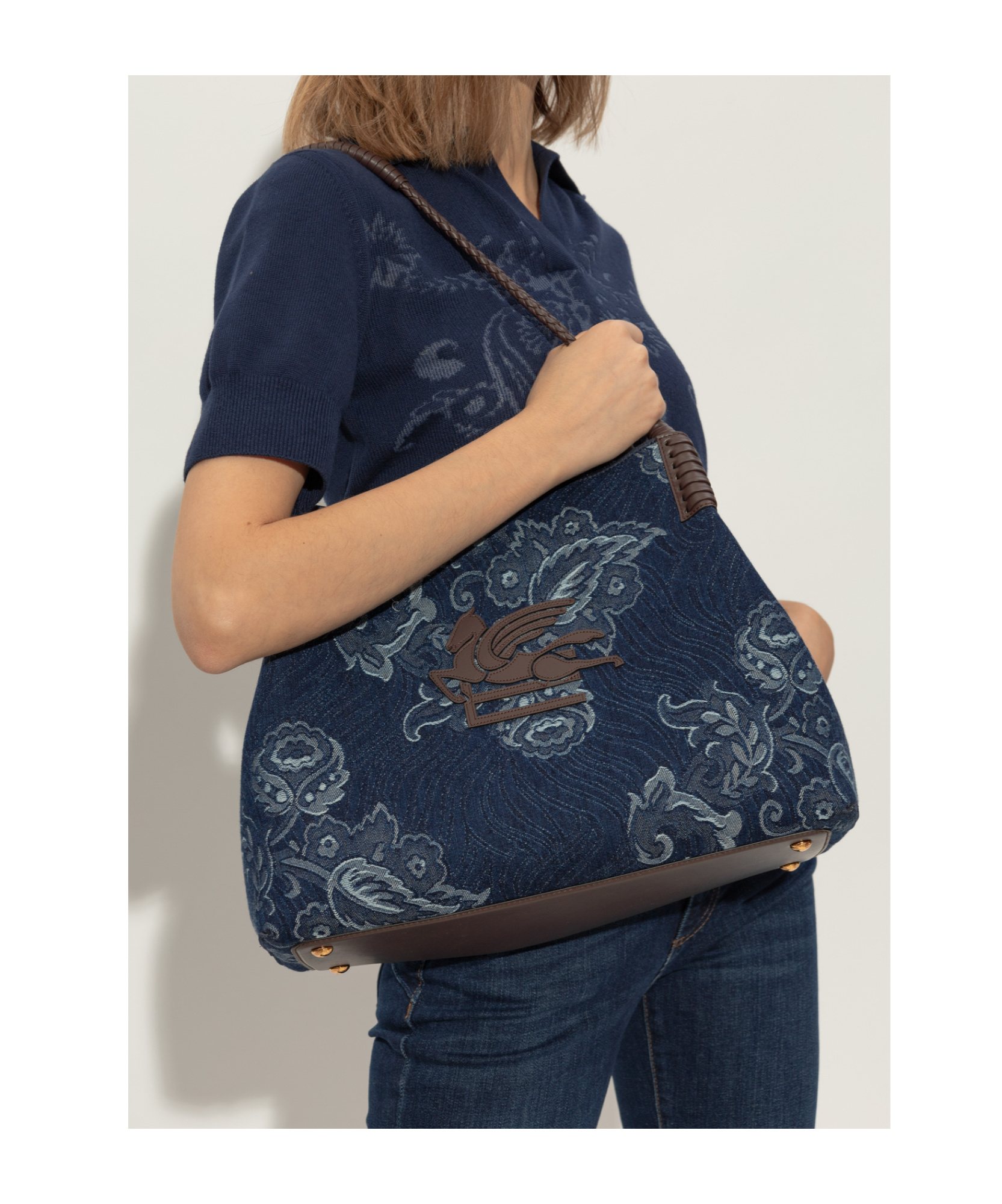 Etro Womens Denim Blue Scuro Libra Denim Shoulder Bag In Blue