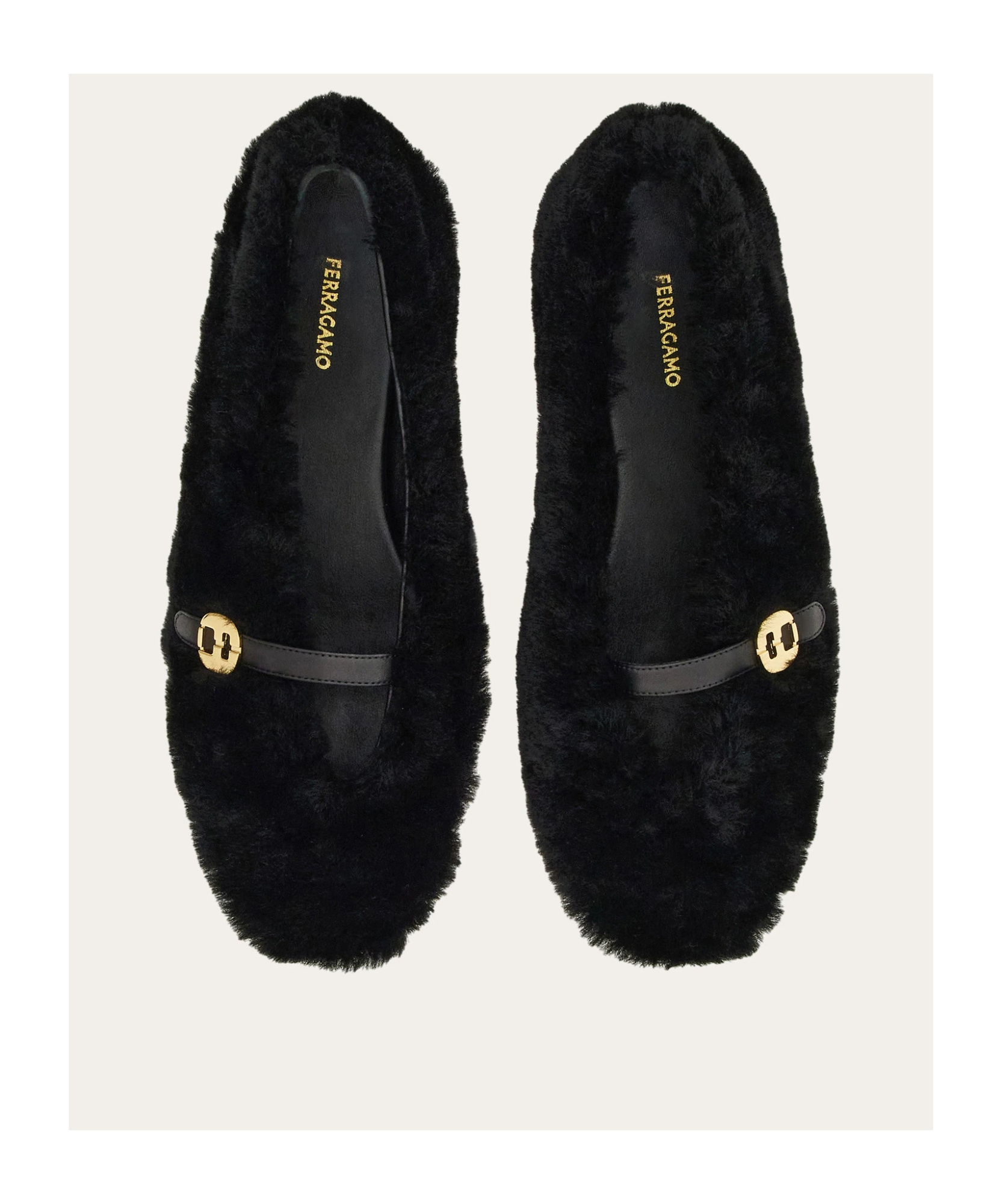 Ferragamo "noella Fur" Shearling Ballet Flats In Black