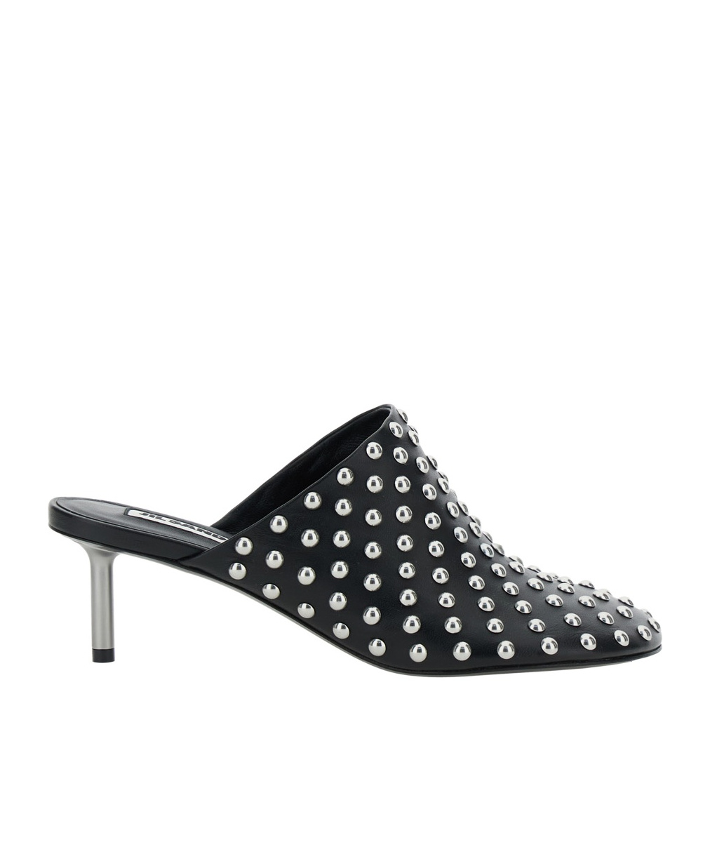 Jil Sander Black Mules With Low Heel And All-over Stud Embellishments In Leather Woman In Black