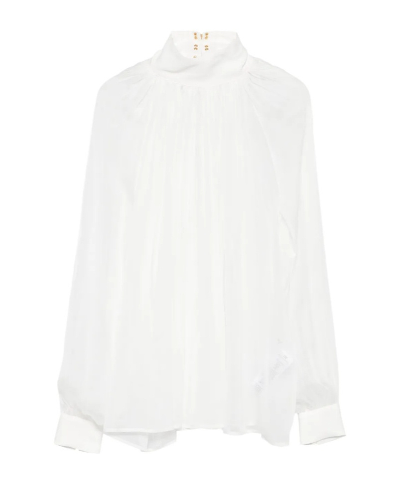 Elisabetta Franchi High-neck Gathered Silk Top In White