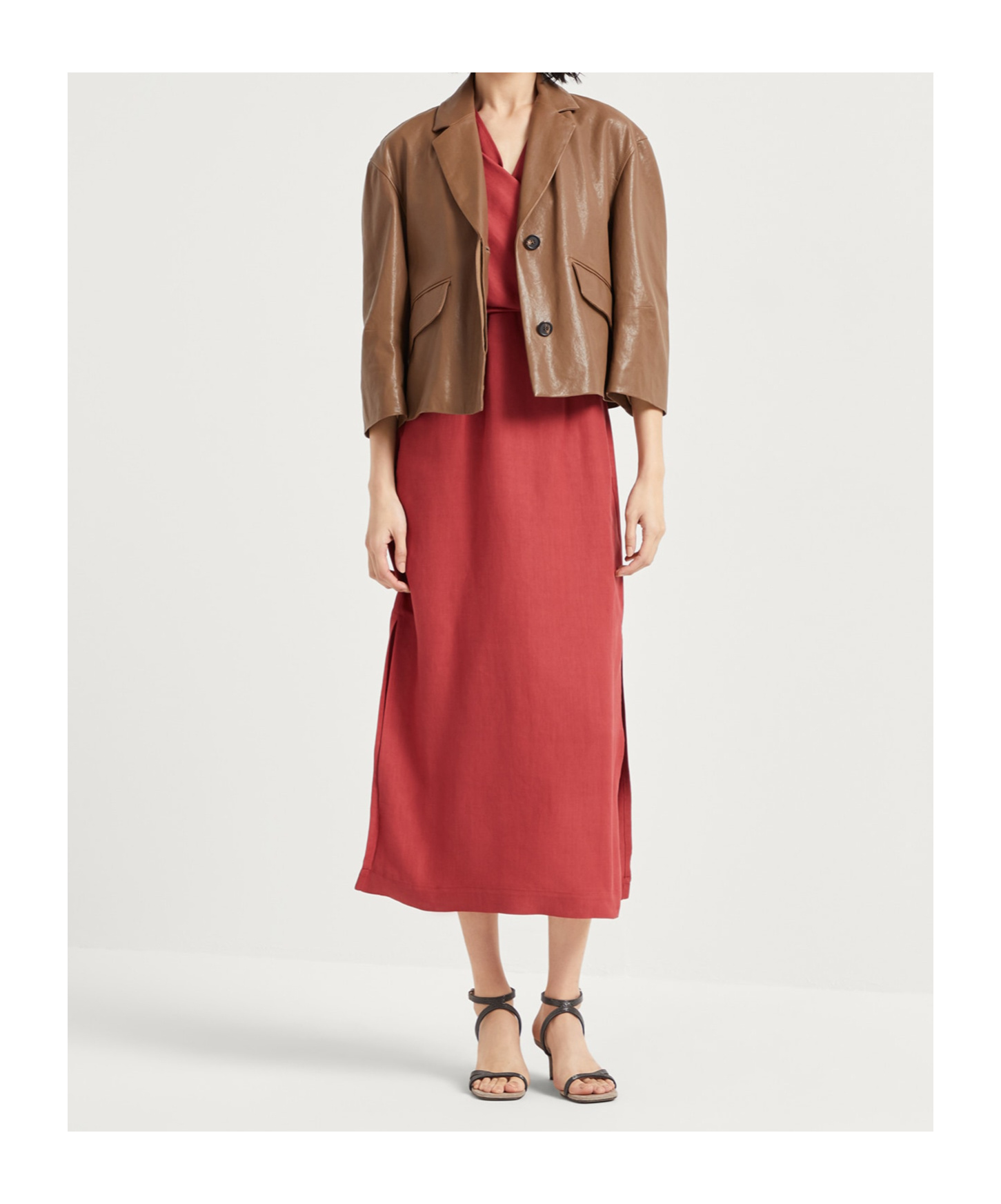 Brunello Cucinelli Gathered Midi Dress In Red