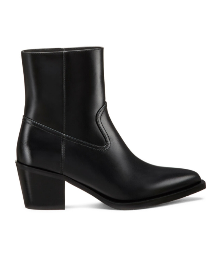 Stuart Weitzman Leather Block Heel Ankle Boots With Pointed Toe In Black