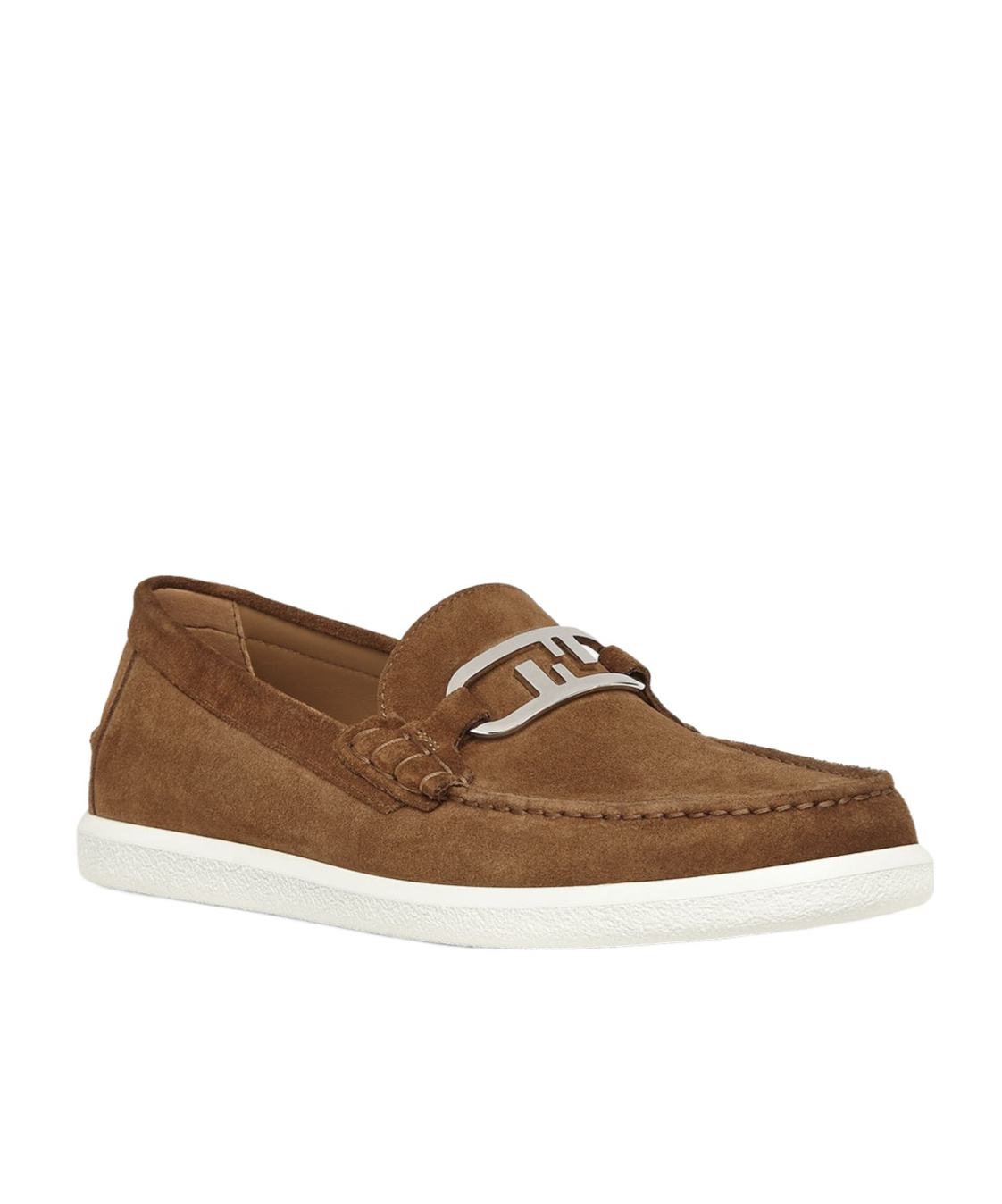 Shop Fendi Brown Suede Loafers