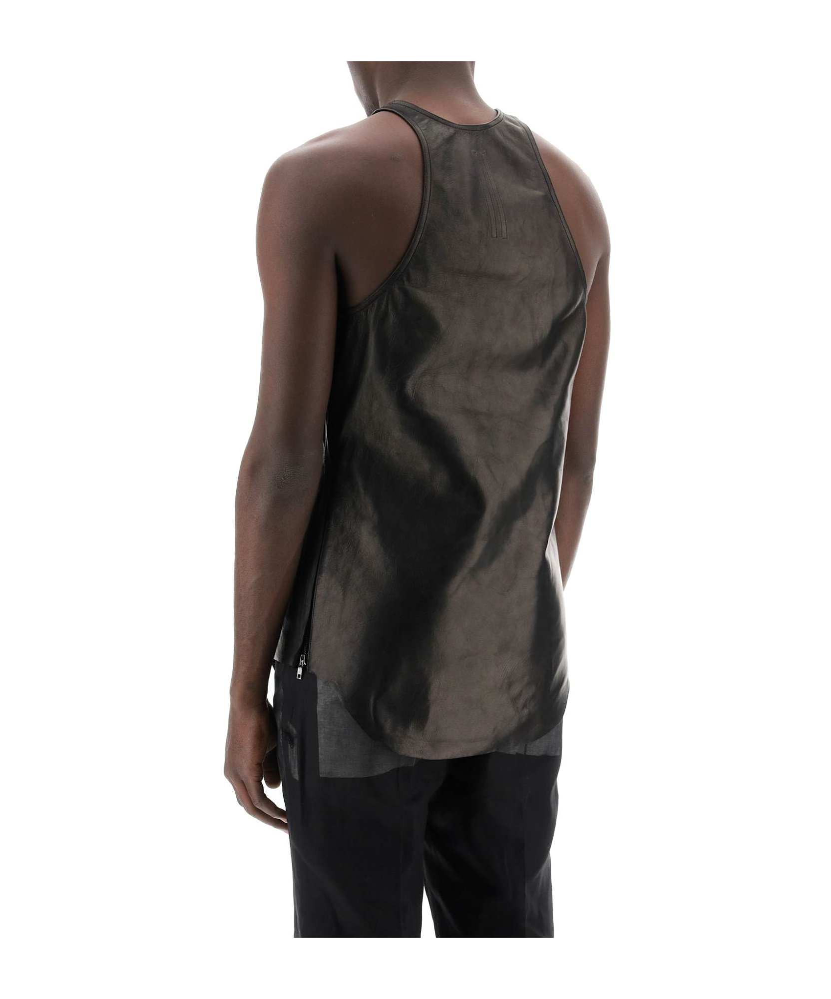 Rick Owens Leather Tank Top In Black