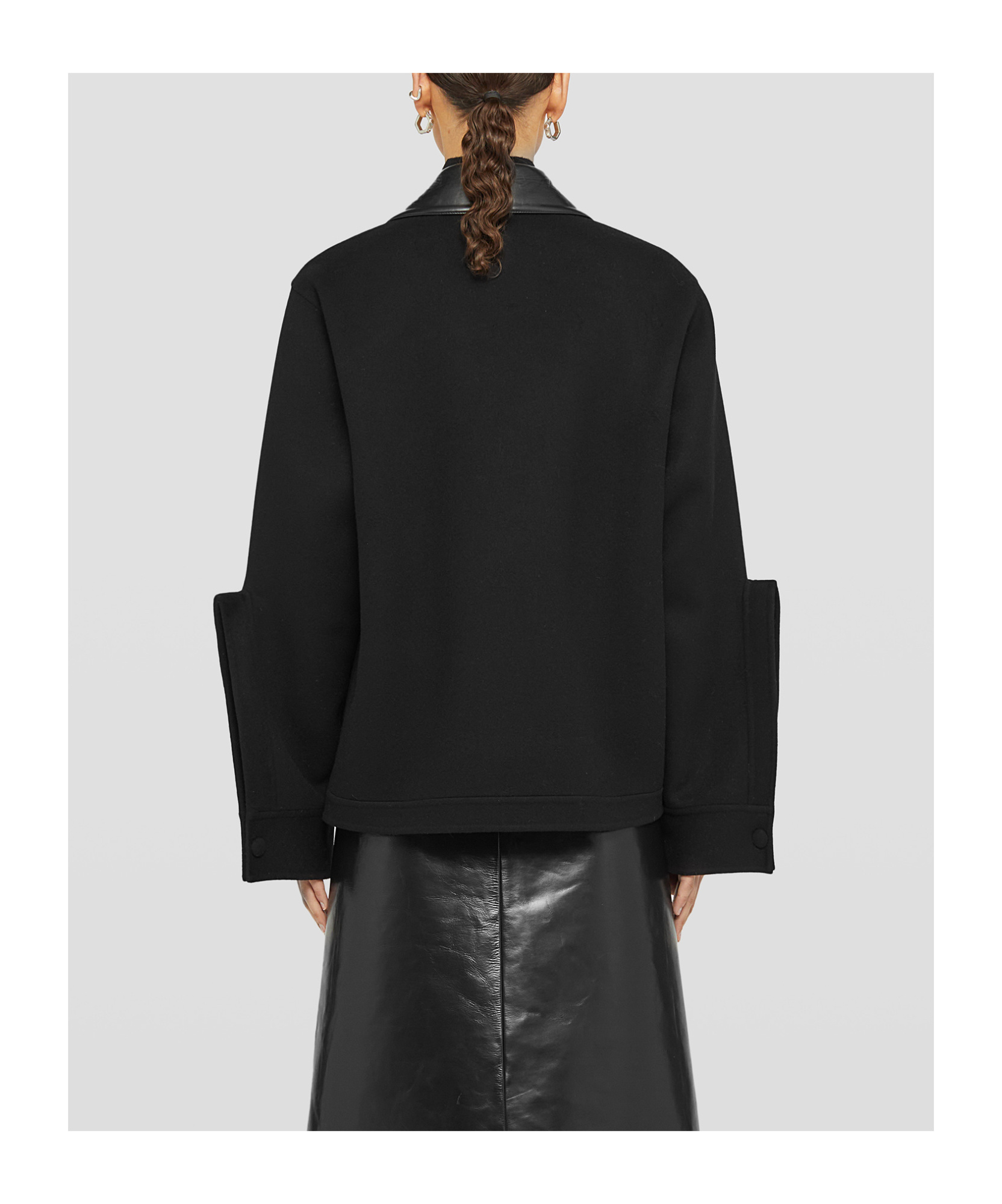 Jil Sander Cutaway-collar Wool Shirt Jacket In Black