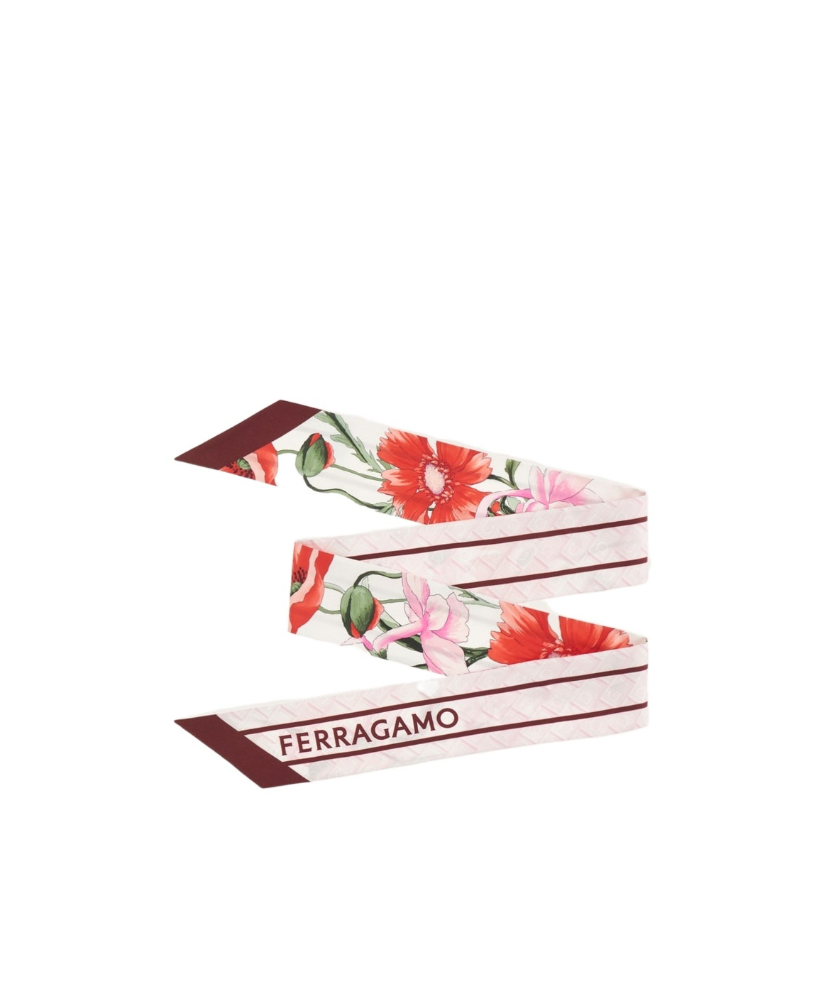 Ferragamo Floral Print Rectangular Scarf In White
