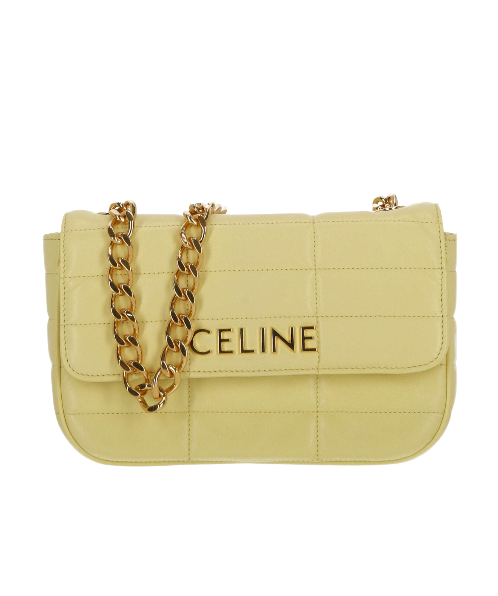 Celine Matelasse Monochrome Chain Shoulder Bag In Yellow