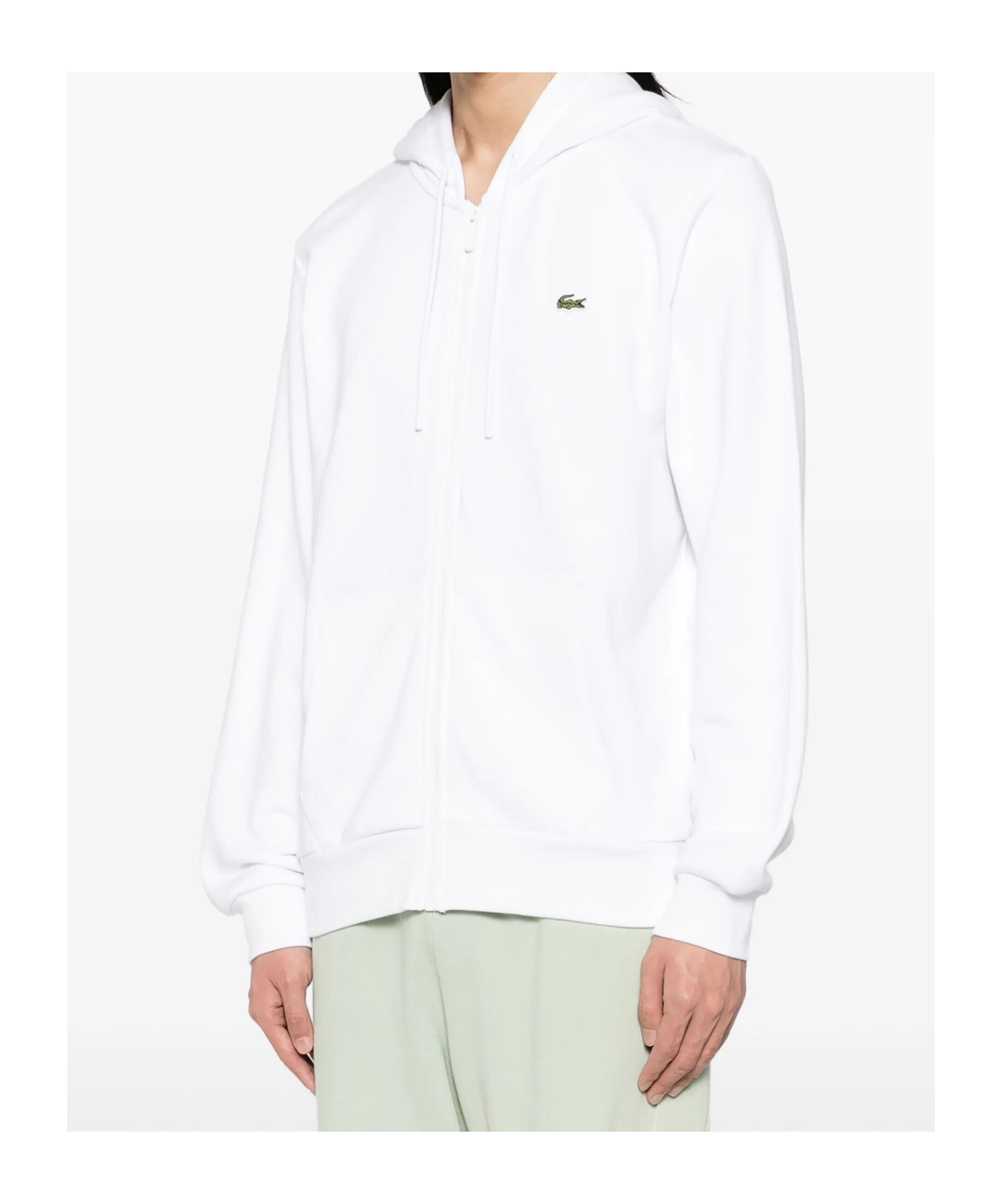 Lacoste Logo-patch Zipped Sweatshirt In White
