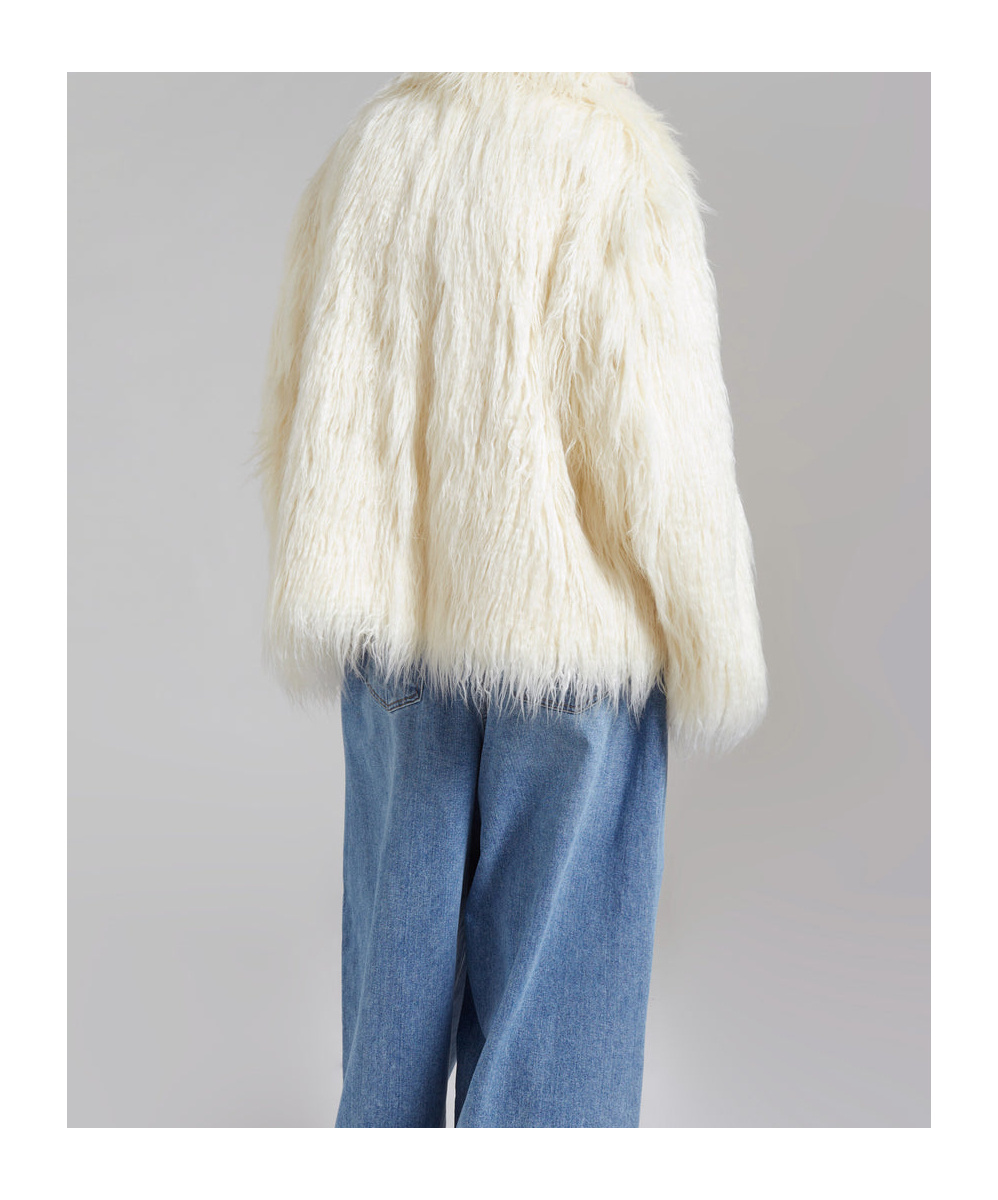 THE FRANKIE SHOP LIZA SHORT FAUX FUR COAT - OFF WHITE