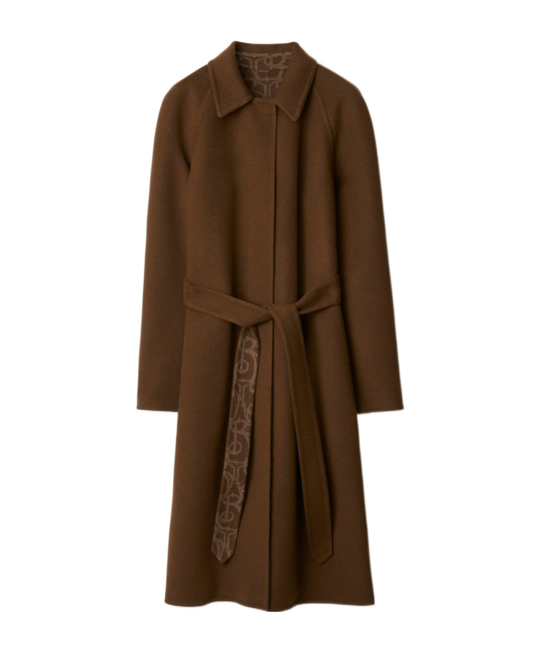 Burberry Wool-cashmere Belted Long Coat With Monogram Interior In Brown