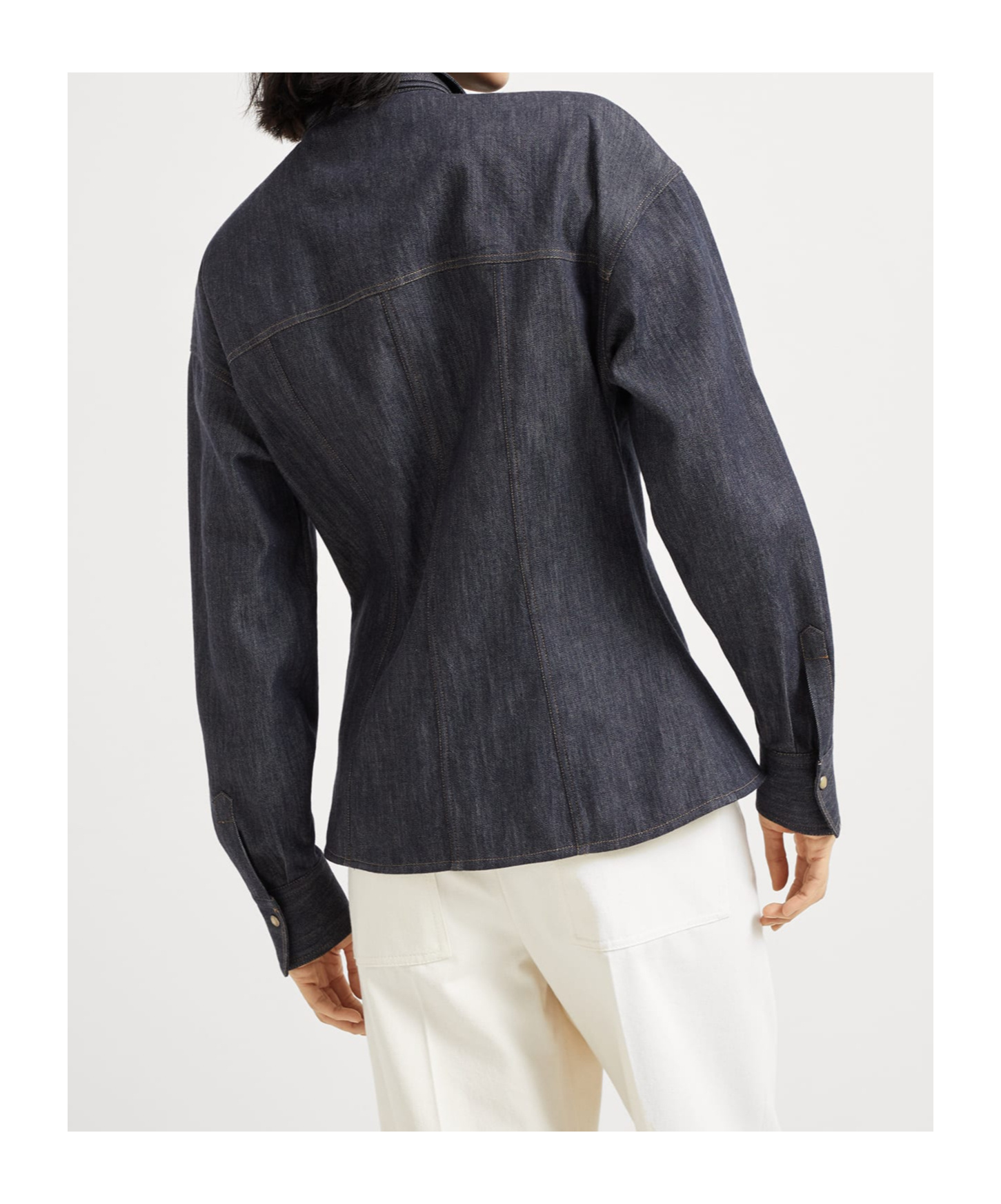 Brunello Cucinelli Long-sleeved Denim Shirt With Bow In Blue