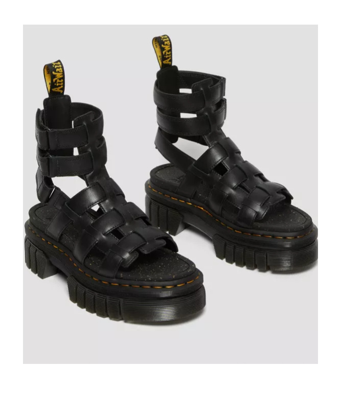 Dr. Martens' Ricki Nappa Lux Leather Platform Gladiator Sandals In Black