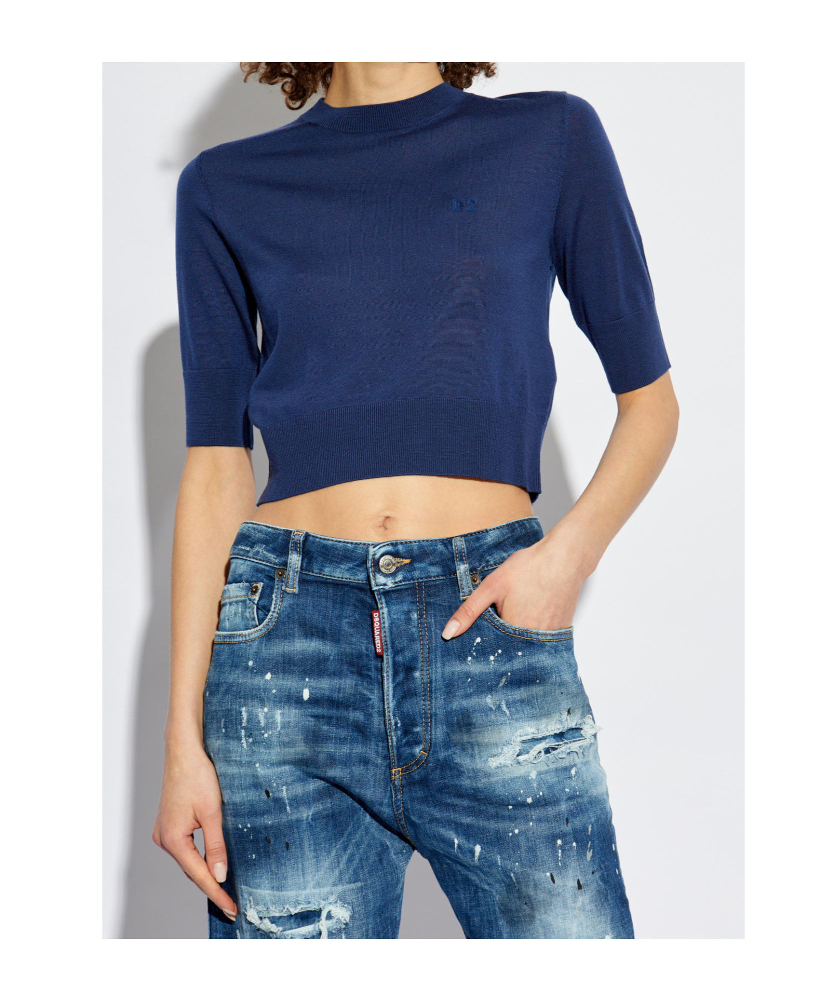 Dsquared2 Embroidery Logo Wool Top In Blue