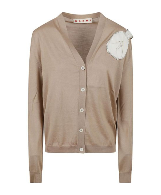Marni V-neck Knitted Cardigan In Brown