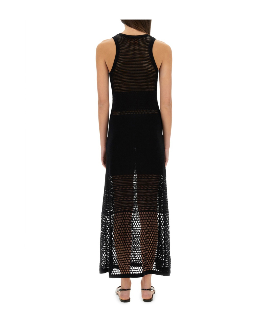 Moschino Open-knit Maxi Dress With Signature Logo In Black