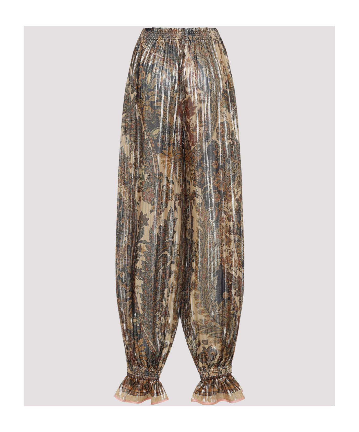 Valentino Beige Metallic Voyage Pleated Wide-leg Pants In Brown