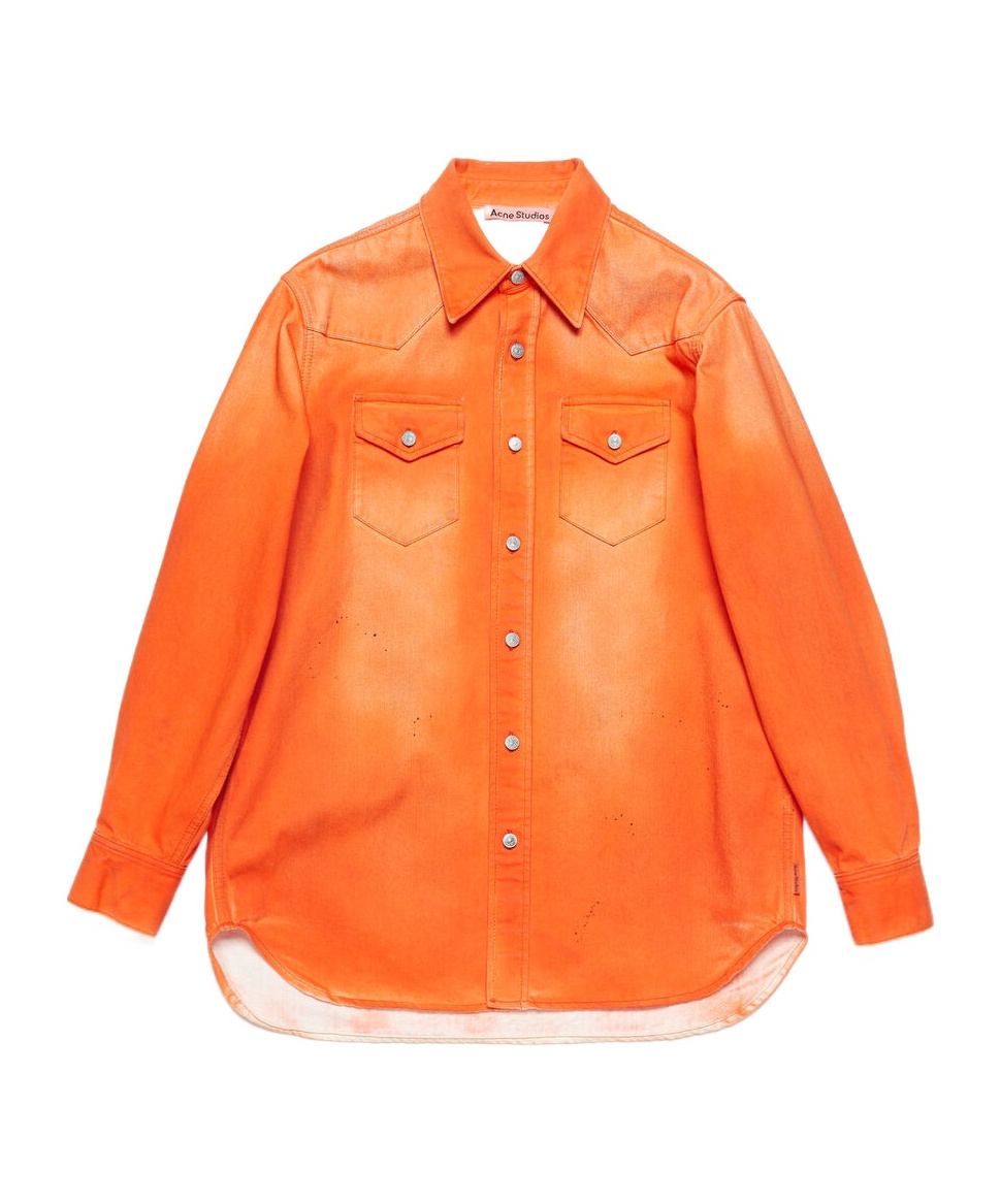 Acne Studios Worn-out Denim Shirt In Orange