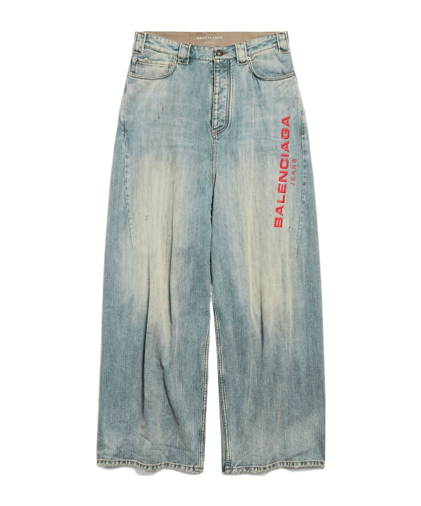 Balenciaga Logo-embroidered Wide-leg Jeans In Light Blue