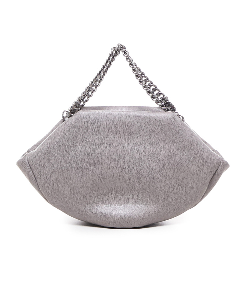Stella Mccartney Falabella Double-chain Handle Shaggy Deer Bag In Gray