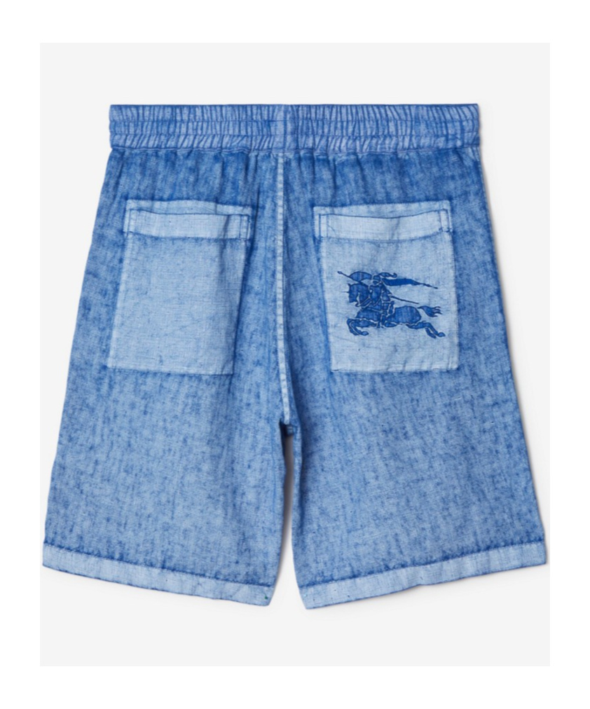 Burberry Equestrian Knight Applique Linen Shorts In Blue