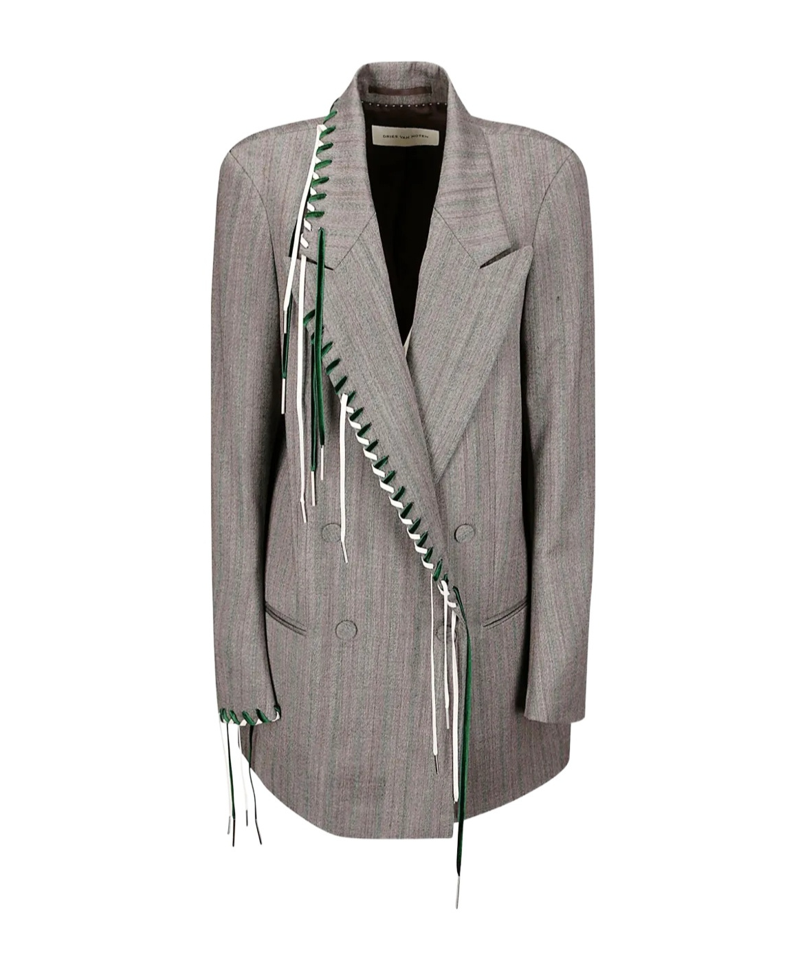 Dries Van Noten Double-breasted Wool Jacket With Tailored Cut And Lace-up Details In Gray