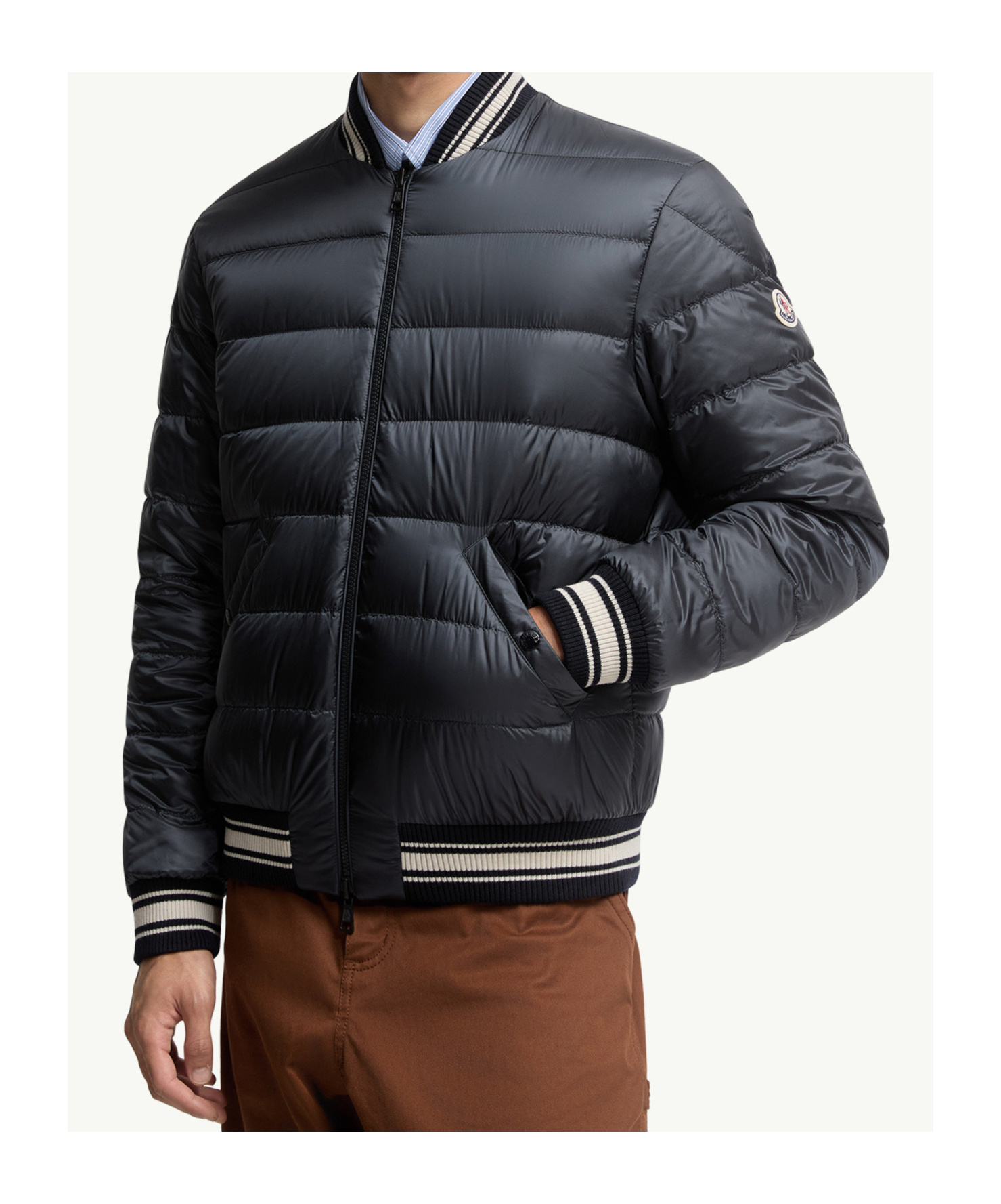 Moncler Ribbed Collar With Striped Details Jacket In Blue
