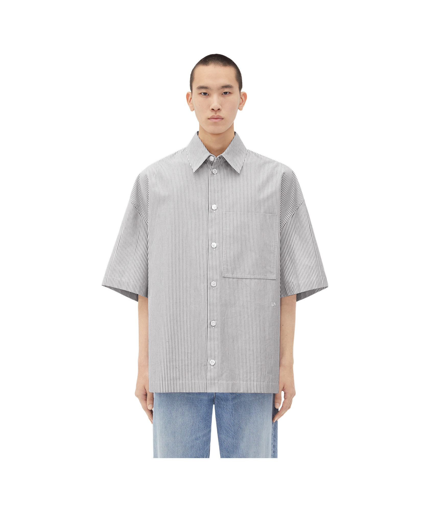 Bottega Veneta Embroidered Poplin Shirt With Drop Shoulders In Gray