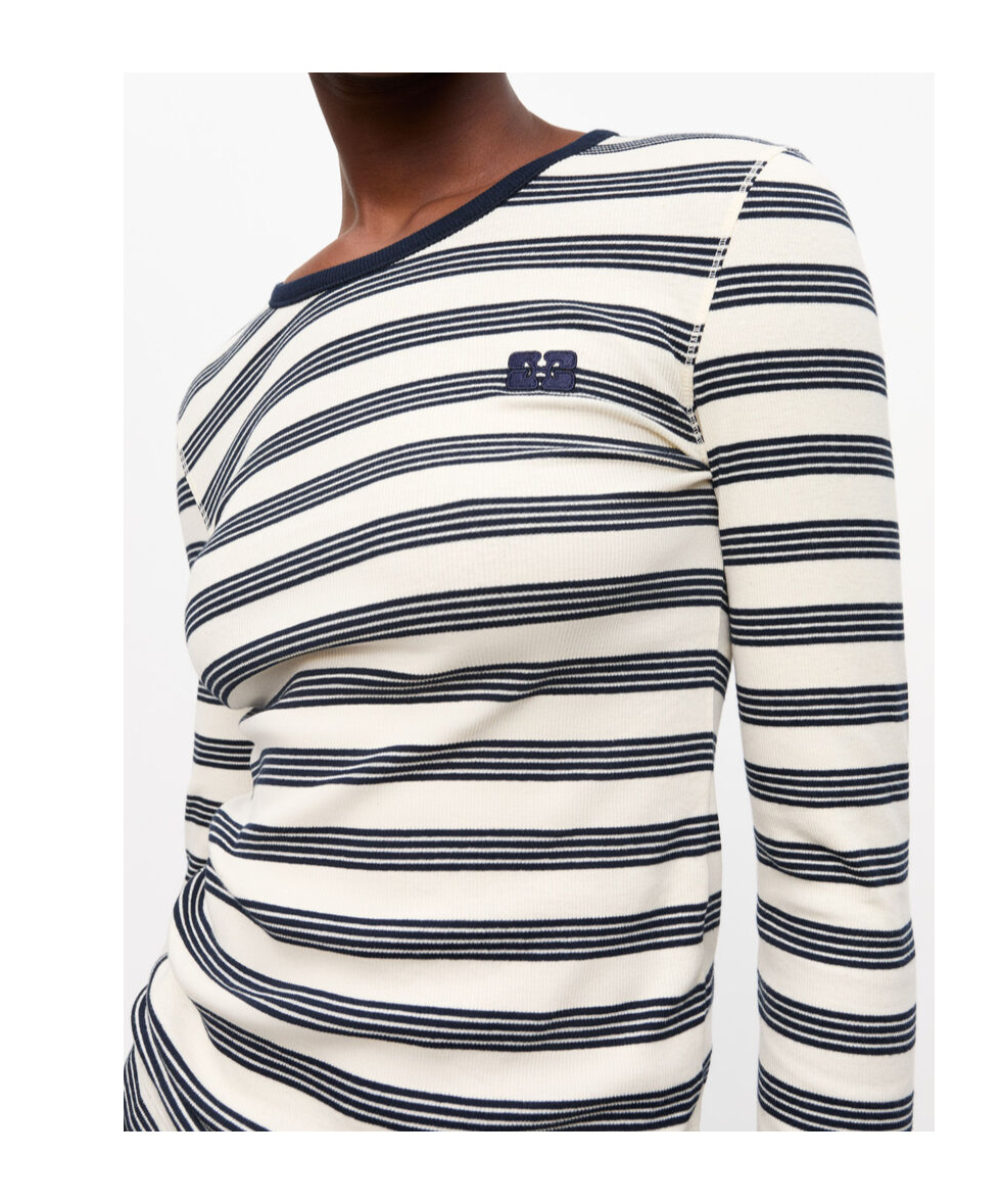 Ganni Organic Cotton Striped T-shirt In White
