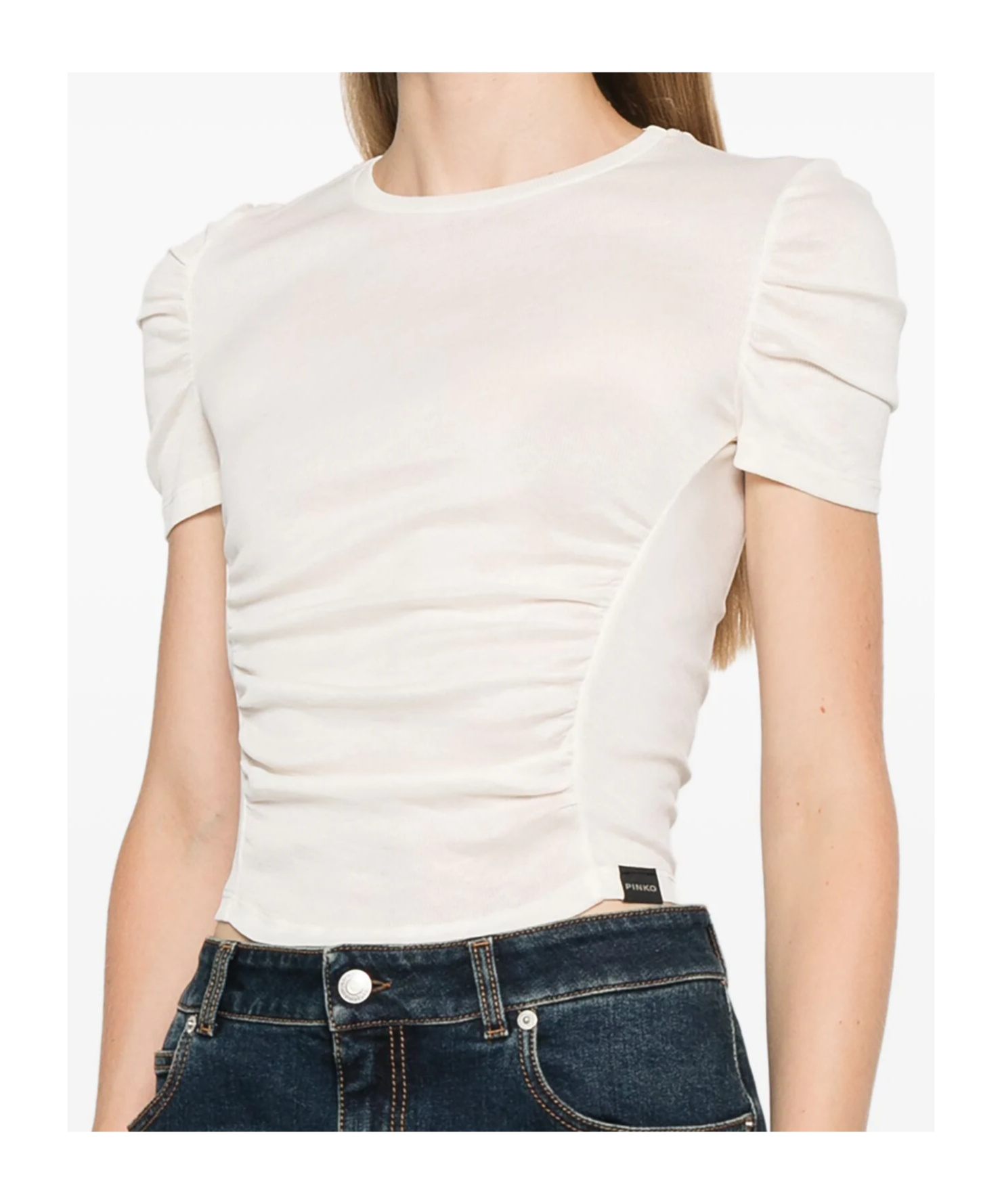 Pinko Ruched-detailing Crew Neck T-shirt In White