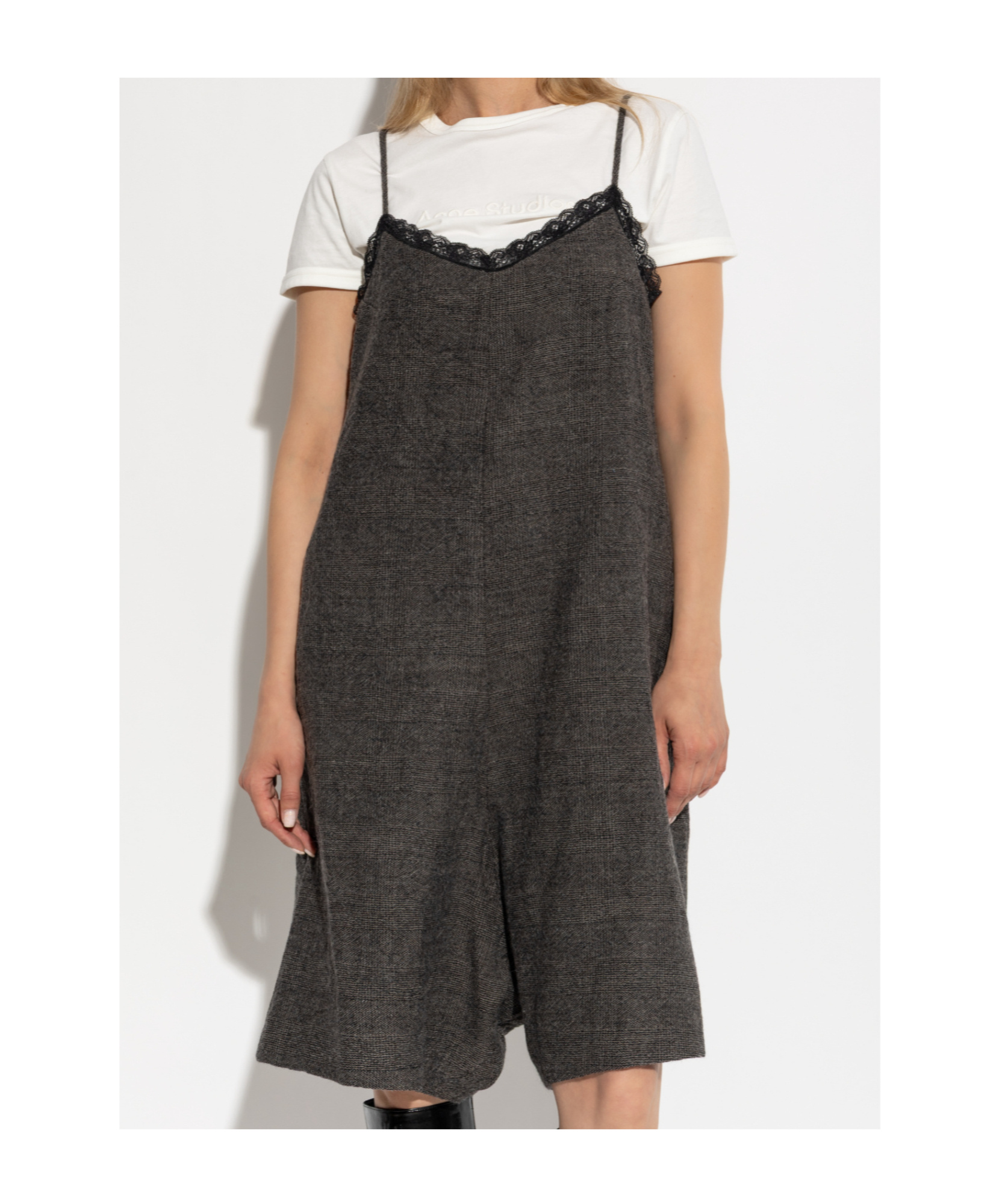 R13 Lace-trimmed Wool Playsuit In Gray