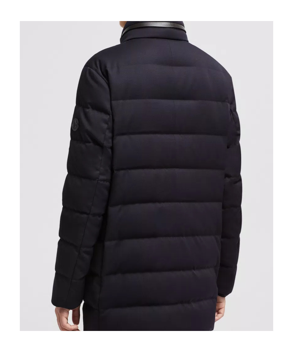 Moncler Vallonpierre Wool Long Down Jacket In Blue