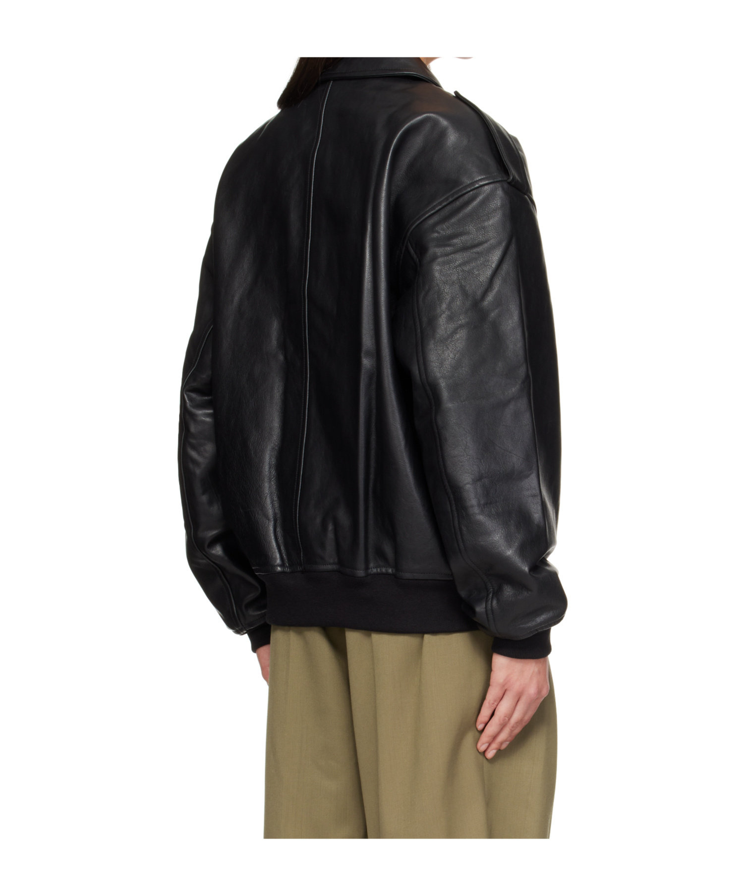 The Frankie Shop Classic-collar Pocketed Leather Jacket In Black
