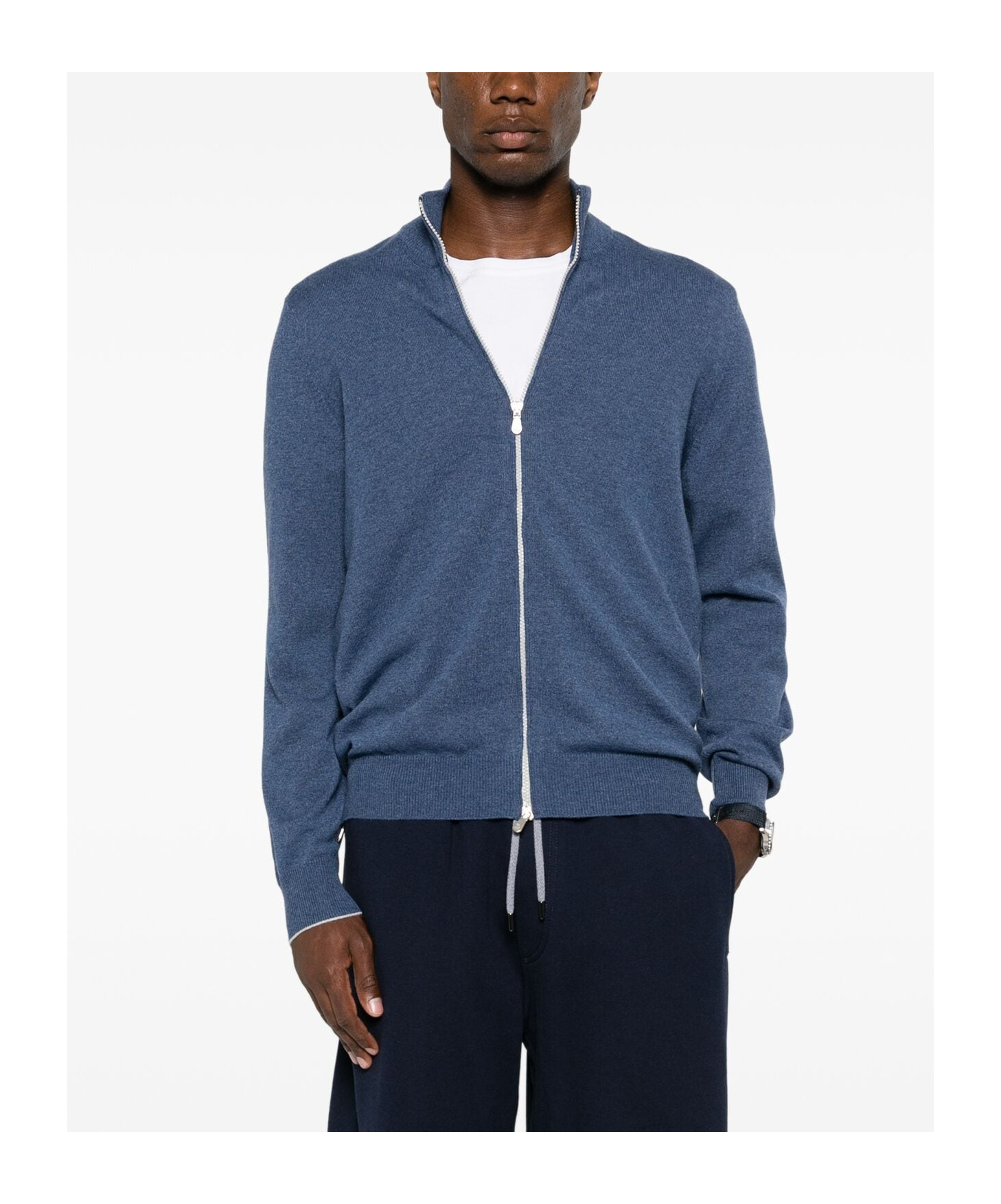 Brunello Cucinelli Virgin Wool Bomber Jacket In Blue
