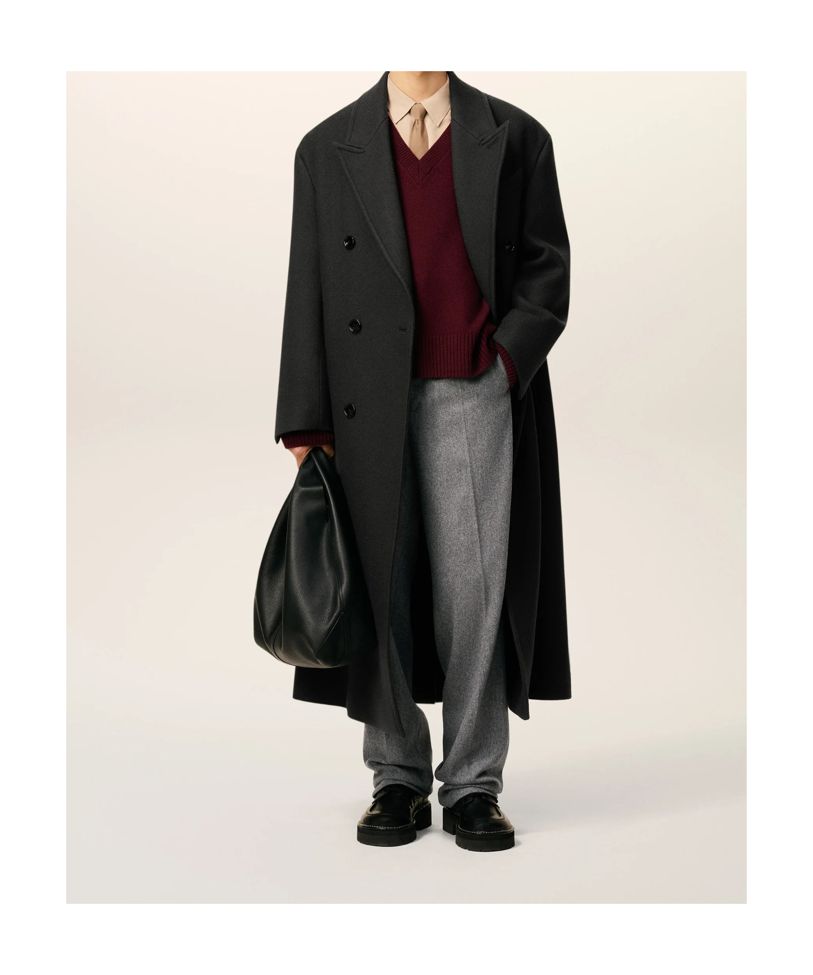 Ami Alexandre Mattiussi Black Wool Double Breasted Long Coat Grey In Black