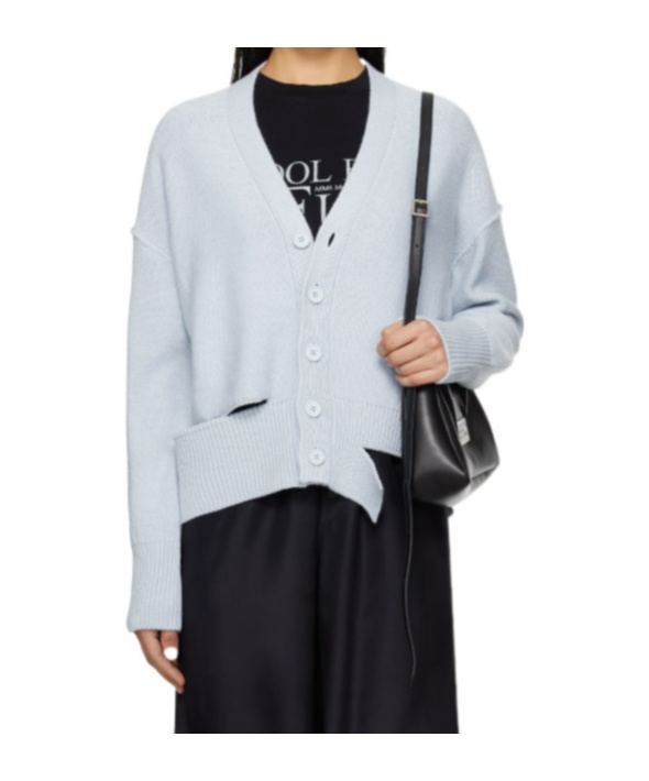 Mm6 Maison Margiela Cut-out Detailed Cardigan In Blue
