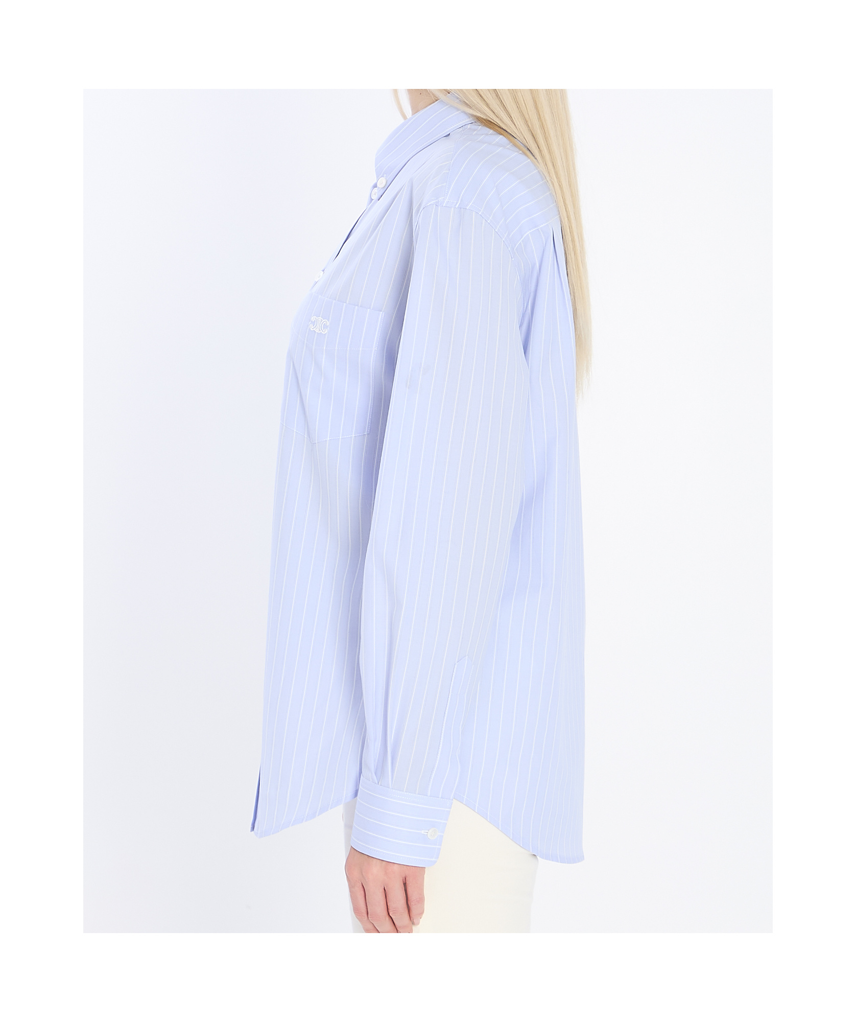 Celine Women Triomphe Striped Shirt In Blue