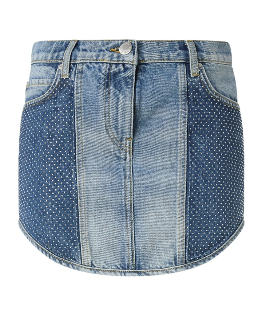 Pinko Mini-jupe En Denim À Mini Strass In Blue